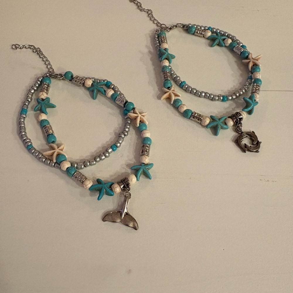 Boho Peak Dolphin and Whale Anklet Set